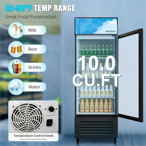 Image of ROVSUN 10 Cu.Ft Beverage Refrigerator Commercial ETL NSF, Display Refrigerator Beverage Cooler Glass Door Merchandiser Refrigerator Fridge w /Adjustable Shelves LED Light for Bar Restaurant Cafe