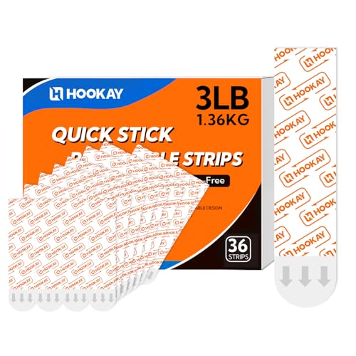hookay Upgrade Medium Refill Adhesive Strips, Damage-Free Hanging Strips for Indoor Hooks, No Tools Removable Wall Adhesive Strips for Decor, Living Spaces & Bathroom, 36 White Strips