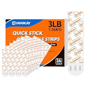 hookay Upgrade Medium Refill Adhesive Strips, Damage-Free Hanging Strips for Indoor Hooks, No Tools Removable Wall Adhesive Strips for Decor, Living Spaces & Bathroom, 36 White Strips