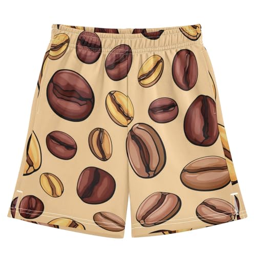 J JOYSAY Roasted Coffee Bean Tan Boys Athletic Shorts Kids Youth Casual Shotrs with Elastic Waistband Pockets