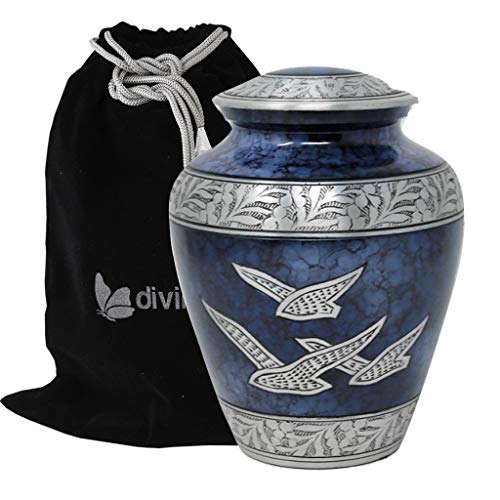 Divinityurns Wings of Hope Cremation Urn - Large Wings of Freedom Urn - Returning Home Adult Urn - Handcrafted Affordable Urn for Human Ashes with Velvet Bag (Blue)