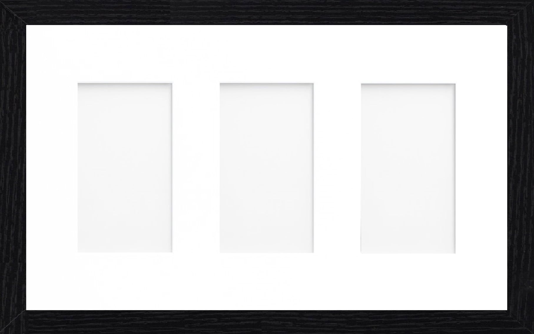 Online2home White Osuk 20X10 Inch Black Picture Photo Frame With 3 Aperture Mount For Image Size 6X4 Inch Portrait - Fitted With Perspex Sheet