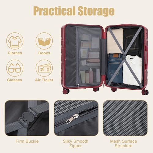 Image of 28 Inch ABS Hard Shell Large Luggage With Combination Lock and Side Hooks, Red