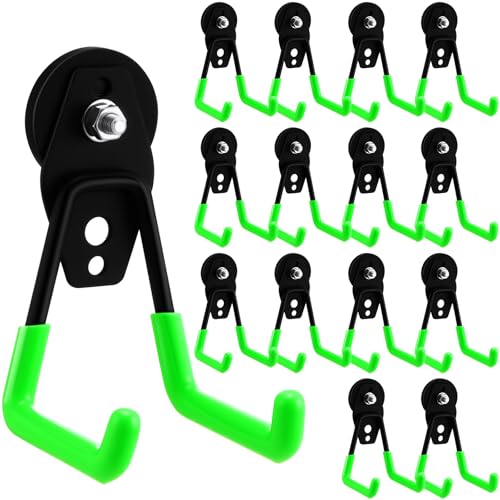 Image of Landhoow 14 Pcs Large Magnetic Hooks Heavy Duty Garage Magnet Hooks Strong Storage Utility Magnetic Hangers with Anti Slip Rubber Coating for Indoor and Outdoor Hanging (Green)