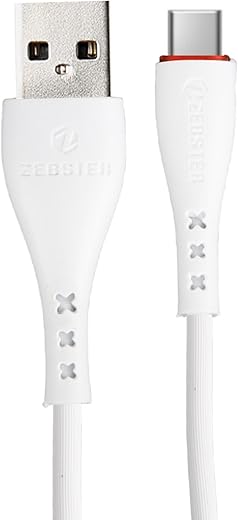 ZEBSTER Z – CC100 USB to Type C Fast Charging Cable, 2A Charge & Sync, 1 Meter Strong & Long Lasting (White)