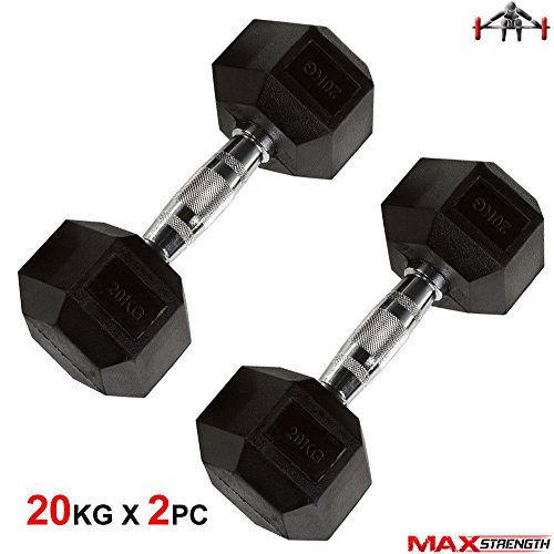 Max Strength - Mancuernas hexagonales de Goma con Mango ergonómico encased (2,5 kg Individual)