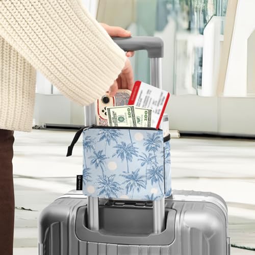 Image of Luggage Cup Holder for Suitcases Free Hands Suitcase Cup Holder Travel Luggage Drink Holder Portable Luggage Cup Caddy Bag Carrier with Handle Light Blue Palm Trees and Sun