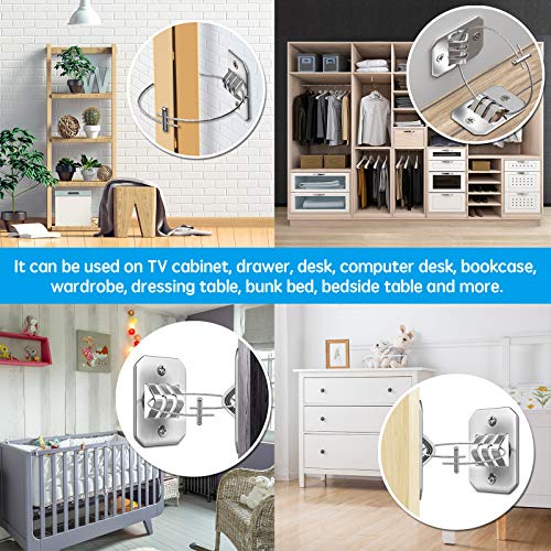 Furniture Anchors (6 Pack) Metal Anti Tip Furniture Straps For Baby Proofing Adjustable Child Safety Wall Furniture Anchors Kit #TOP5