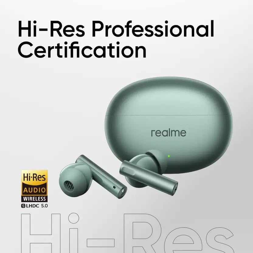 Image of Real Me Air 6 Buds | 50dB Active Noise Cancellation, Hi-Res LHDC Audio, 12.4mm Dynamic Bass Driver, 6 Mic Clear Voice Calls, 51,IP55 Waterproof,TWS for Apple & Android (Air 6, Forest Green)