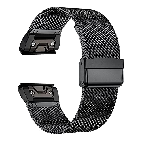 EANWireless for Fenix 7/6/5 Band Replacement, 22mm Easy Fit Mesh Stainless Steel Metal Wristband Watch Strap Compatible for Garmin Fenix 6 Pro/6 Sapphire /5 Plus, Forerunner 935/945/Approach S60-Black