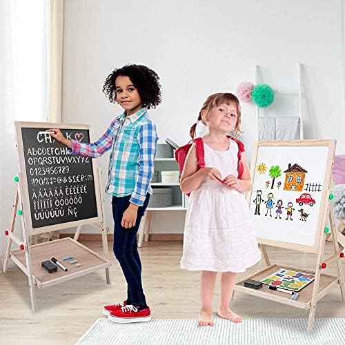 Youyijia Kids Easel Wooden Adjustable Double Sided Painting Chalkboard