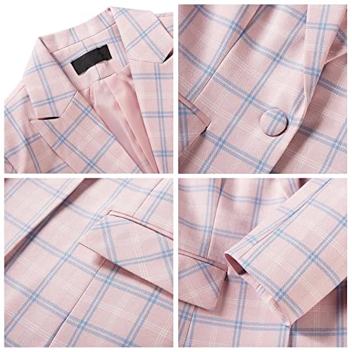 Womens 2 Piece Plaid Suits Set Business Office One Button Blazer Jacket Casual Long Sleeve Pant Suit Set(Pink,Medium) #TOP4