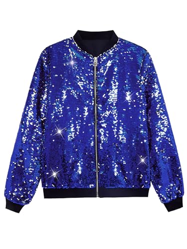 Image of Lars Amadeus Sequin Varsity Jacket for Men's Zipper Party Disco Flip-Sequin Shiny Bomber Jackets