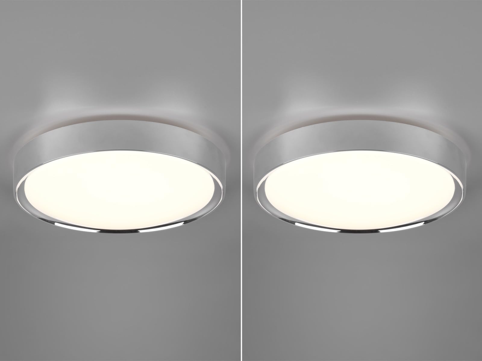 meineWunschleuchte 2er Set Badezimmer Deckenleuchten aus Kunststoff in Silber Chrom IP44, Ø 33cm