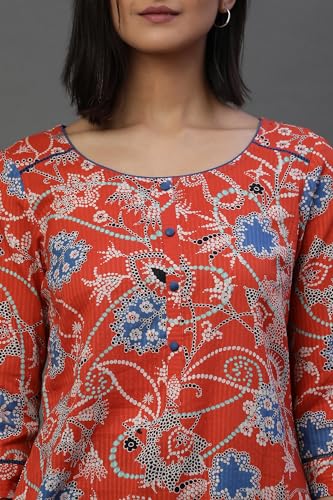 Image of Aurelia Women's Cotton Straight Fit Floral Print Straight Kurti
