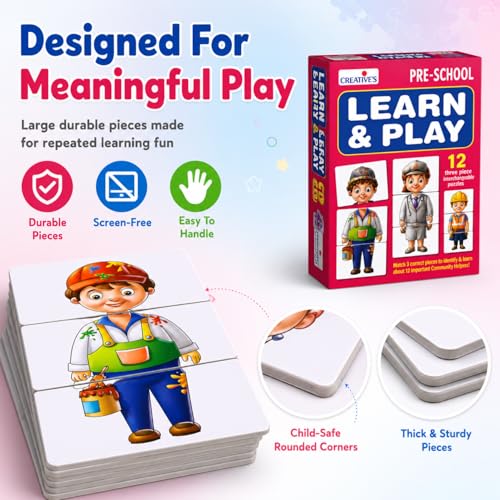 Image of Creative's Learn and Play | Educational Puzzle Game | Learn & Identify & Name 12 Important Community Helpers | Doctor, Painter, Lawyer, Teacher & More | Fun with Learn Game for 2 & Up Kids