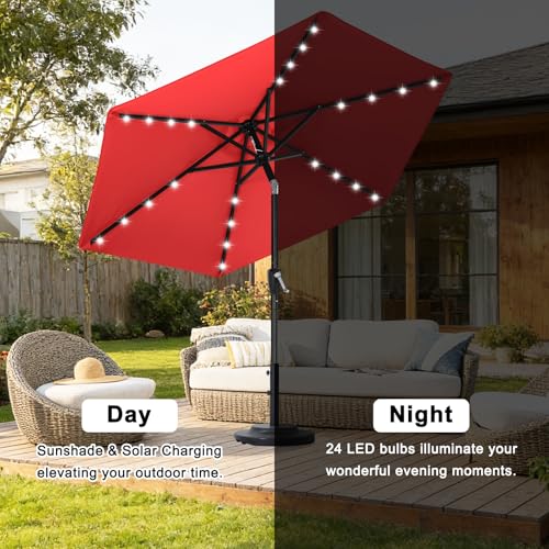 Image of ABCCANOPY Durable Solar Led Patio Umbrellas with 24LED Lights 7.5FT with 6 Sturdy Ribs (Logo Red)