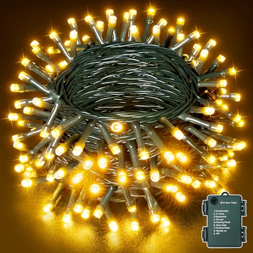 Ollny Lichterkette Außen Batterie Outdoor 15M 150 LED Warmweiß, 8...