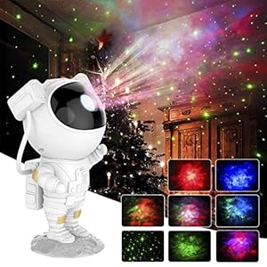 PWSUY Lampe de projection astronaute – Robot – Ciel étoilé – LED – Avec télécommande et minuteur – Décoration intérieure – Pour Noël et chambre à coucher Blanc