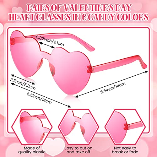 Macarrie 30 Pairs Valentine's Day Heart Shaped Sunglasses Transparent Rimless Heart Party Sunglasses for Women Girls, 6 Colors2