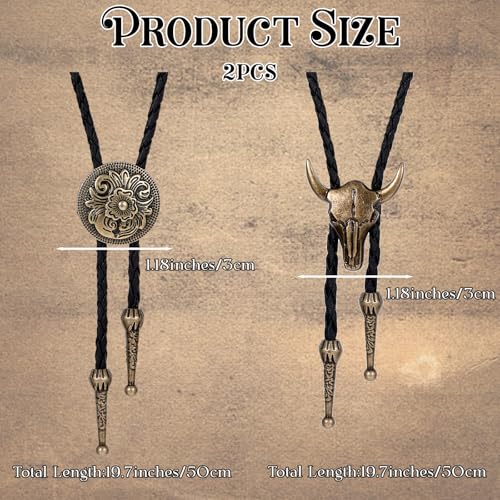 ElevateTech Bolo-Krawatte für Männer und Frauen, 2 Stück, Western-Cowboy-Krawatten-Halskette, handgefertigte Lederkrawatte im Retro-Stil, Bolo-Krawatten, Cowboy-Kostüm-Accessoires für Damen und Herren