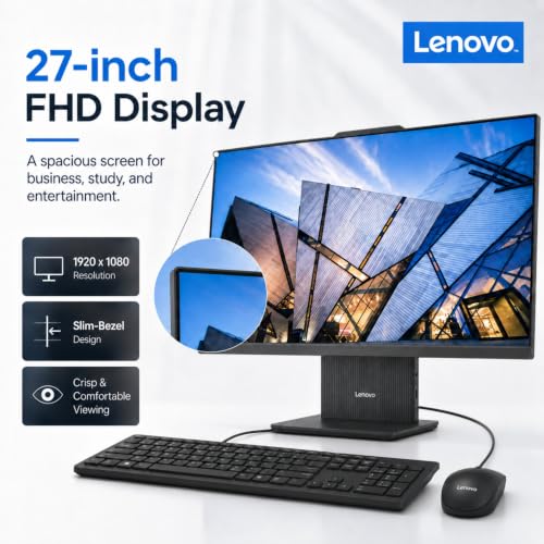 Image of Lenovo IdeaCentre 27 inch FHD All-in-One Desktop Computer, Intel Core i7-13620H(24MB Smart Cache), 16GB DDR5, 512GB PCIe SSD, Wi-Fi 6, HDMI, USB-C, Wired KB&Mouse, Business AIO, Windows 11 Pro