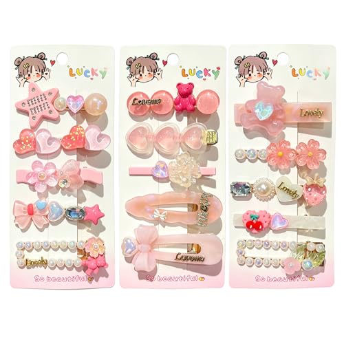 15 Pcs Girl and Women Hair Clips Sweet and Fashionable Hair Clip Set Pearl Color Acrylic Resin Hair Accessories Suitable as Gifts for Girls and Women(pink)