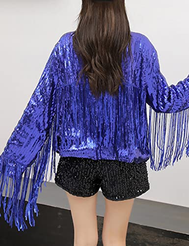 CXINS Women's Sequin Tassel Jacket Sparkle Retro Long Sleeve Reflective Fringe Jacket Sequin Coat2