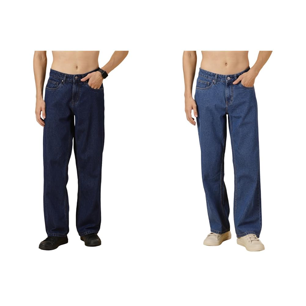 thomas scott Men Mid Rise Comfort Relaxed Fit Clean Look Light Fade Cotton Baggy Jeans Pack of 2-picture-17