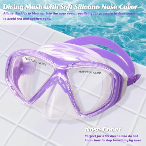 Image of Kids Swim Goggles Snorkel Diving Mask for Boys Girls Ages 5-15, Anti-Fog Swimming Goggles with Nose Cover