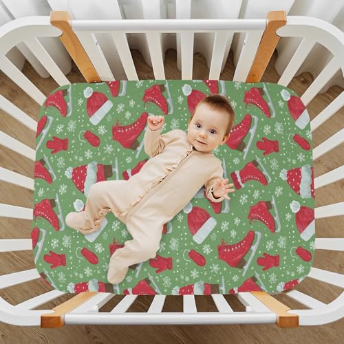 Image of Baby Crib Sheet Winter Hats Mittens Scarves Crib Mattress for Boys and Girls Playard Sheet Soft Breathable Fitted Baby Mattress Cover 52x28in