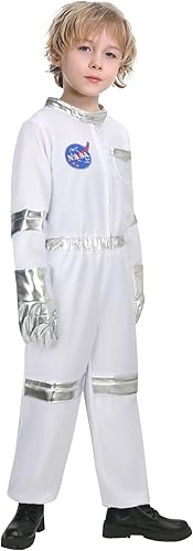 Miniatura 4 de Disfraz de astronauta para niños, traje espacial blanco, uniforme de piloto, guantes, casco, disfraz de Halloween y cosplay
