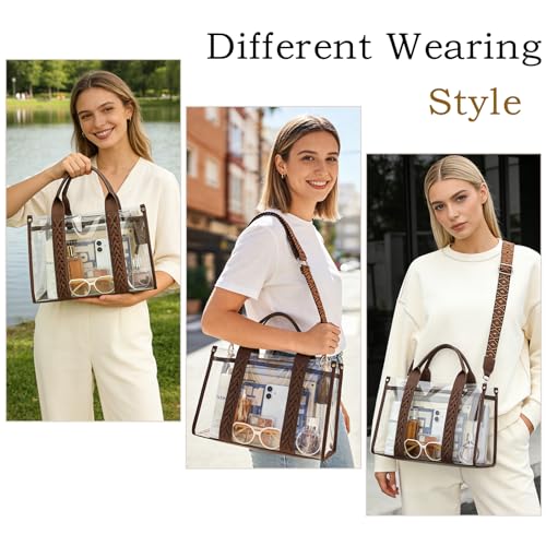 Image of FAIME Clear Tote Bag for Women Stadium Approved Woven Crossbody Handbag Clear Purse for Stadium Events, Concert, Work & Beach | Waterproof