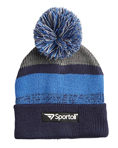 Sportoli Men’s Boys’ Kids 3-Piece Striped Knit Cold Weather Set Hat Scarf Gloves - Navy/Blue/Grey (Size Adult)3