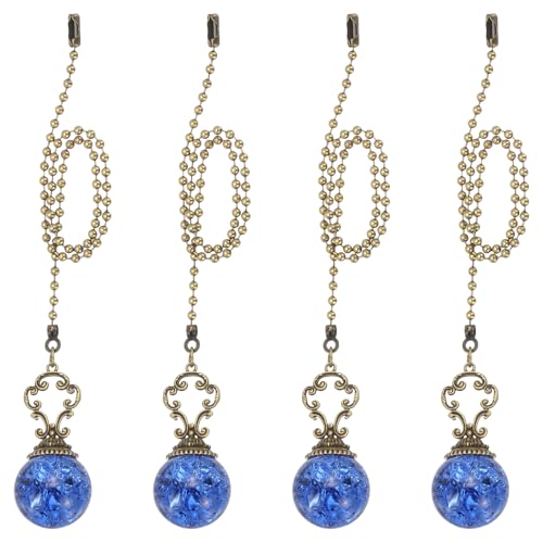 Image of PATIKIL 15 inch Ceiling Fan Pull Chain, 4 Pcs Crystal Pull Chain Fan Connector Vintage Ceiling Fan Ornament Fan Chains Extender for Ceiling Light Lamp Fans, Blue (Ball)