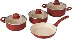 Conjunto Panelas 4 Peças Revestimento Cerâmico Antiaderente – Ideal para Cozinhar sem Grudar – Vermelho
