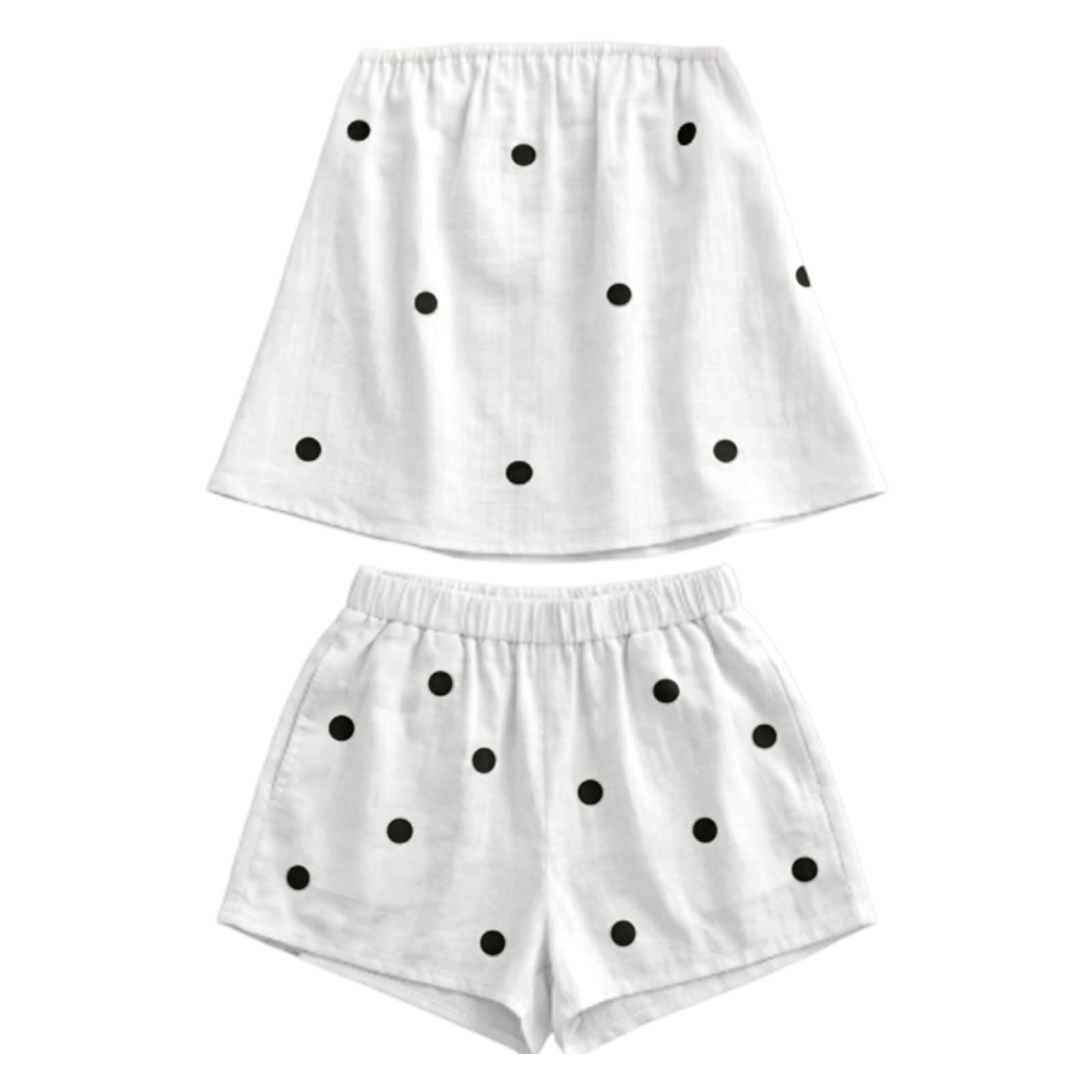 Generisch Top estivo a fascia con pantaloncini, stampato, due pezzi, leggero, senza maniche, per clima caldo, da donna, vacanze, feste