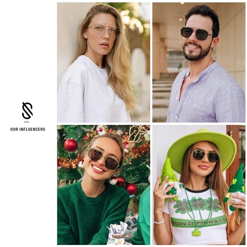 SOJOS Trendy Aviator Sunglasses Mens Womens Retro Double Bridge Metal Frame Semi-Rimless Shades SJ11913