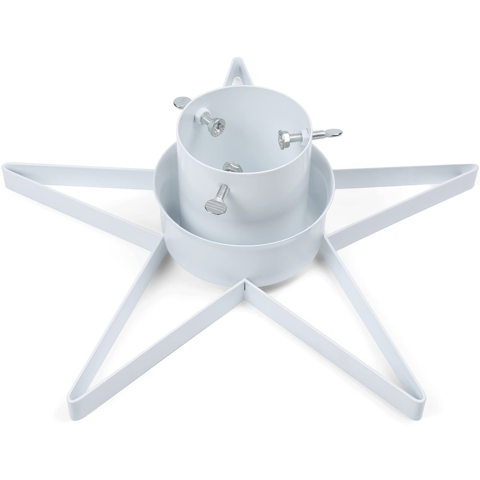 Photo 1 of Esplorilo Christmas Tree Stand for Real Tree, Adjustable Steel Tree Holder for Live Christmas Tree fits up to 6 Ft, Star Design Christmas Tree Stand Base for Xmas Tree Decoration White