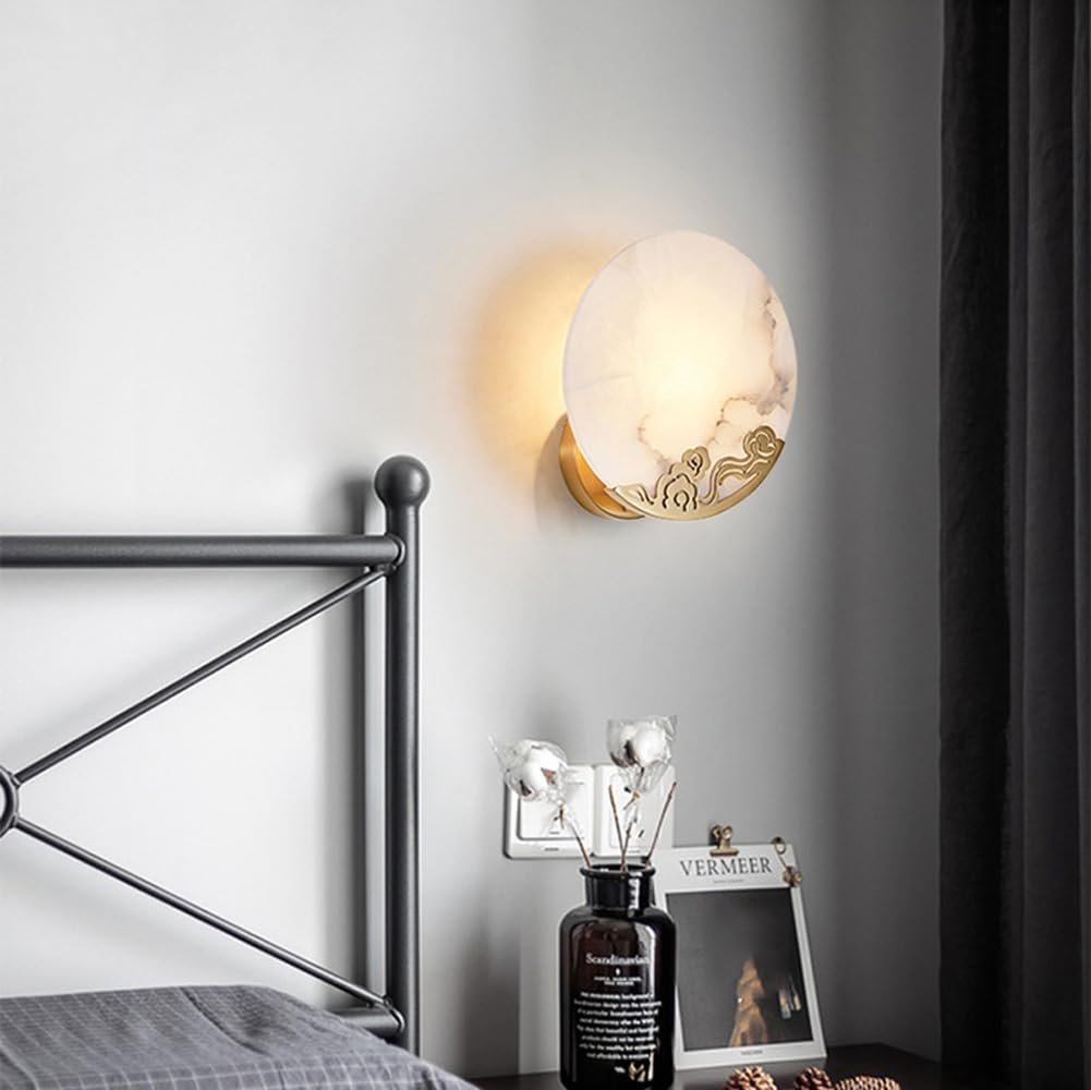 Applique da Parete per Interni in Alabastro E Ottone Lampade da Parete Moderne in Pietra Bianca Effetto Marmo per Corridoio Camera da Letto Soggiorno E Bagno