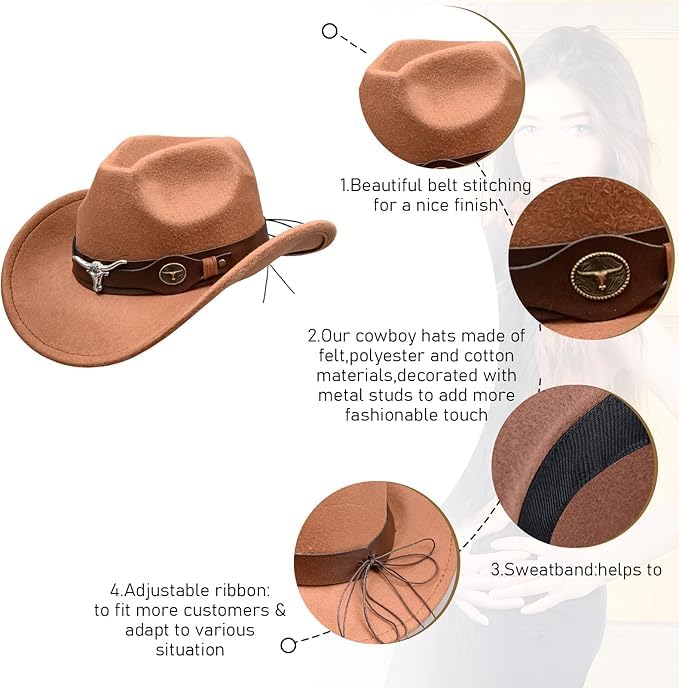 5 Pieces Western Outfits for Men Cowboy Suede Leather Vest Hat Western Bolo Tie Paisley Bandana Long Necklace with Belt for Cosplay Costume - Image 3