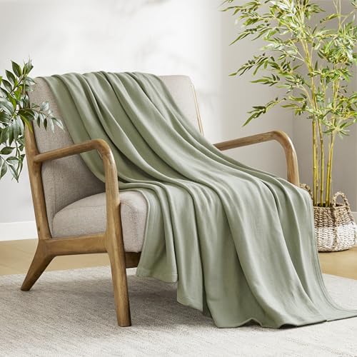 Image of Madison Park Twin Size Blanket, 70% Rayon Bamboo-Based, 30% Cotton, Breathable for Hot Sleepers Menopause, Ultra Soft and Snag-Resistant, Summer Blanket for Bed or Couch, Twin 66"x90", Sage Green