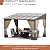 ALAULM 10'x 12' Outdoor Hardtop Pergola,Wall Mounted Lean to Gazebo with Curtains and Netting,Galvanized Metal Frame,Sunshade for Patio, Backyard, Deck and Lawns-Sand