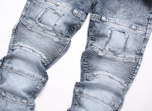 Men's Slim Fit Stretch Jeans Distressed Biker Straight Leg Pants3