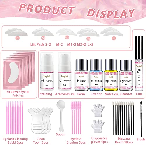 Purpledi Lifting Pestañas Kit Profesional, Kit de Permanente de Pestañas Brow Lamination Kit de Permanente de Semipermanente Profesional Adecuado, 4en1 Laminado de Cejas y Pestañas Tinte - imagen 2