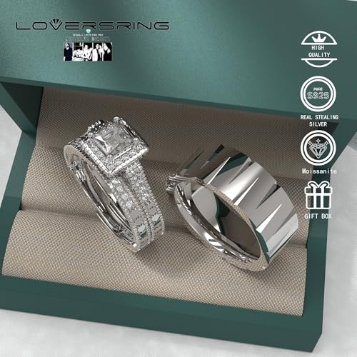 TWO RINGS Wedding Ring Sets His And Hers Promise Ring Couples Bridal Sets Women 925 Sterling Silver Moissanite Man Wedding Bands3