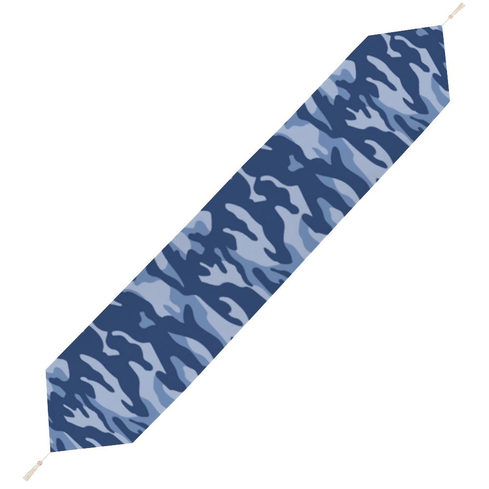 JZemdybill 229*33cm Table Runner with Tassel, Blue Camouflage Table Runner, Table Decoration for Kitchen, Party, Restaurant