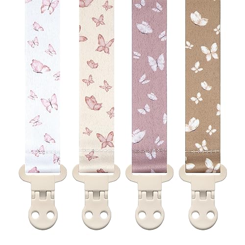 Image of Baby Pacifier Clip Holder - Girl or Boy Unisex 4 Pack Gift Set – Boho Modern Neutral Butterflies (Anabella)