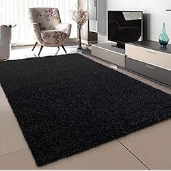 SANAT Alfombra de salón, Negro, Pelo Largo, Moderna, tamaño: 80 x 150 cm