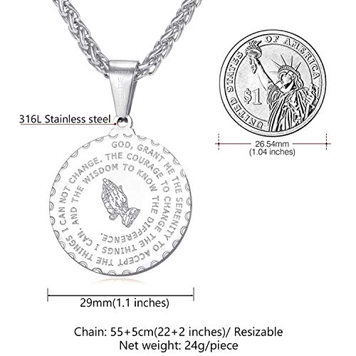 U7 Stainless Steel Bible Verse Prayer Necklace Praying Hands Round Coin Medal Pendant Religious Jewelry For Men Women #TOP4